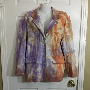 Beulah Custom Tie Dye Denim Jean Jacket Blazer Oyster Shell Buttons - size L*